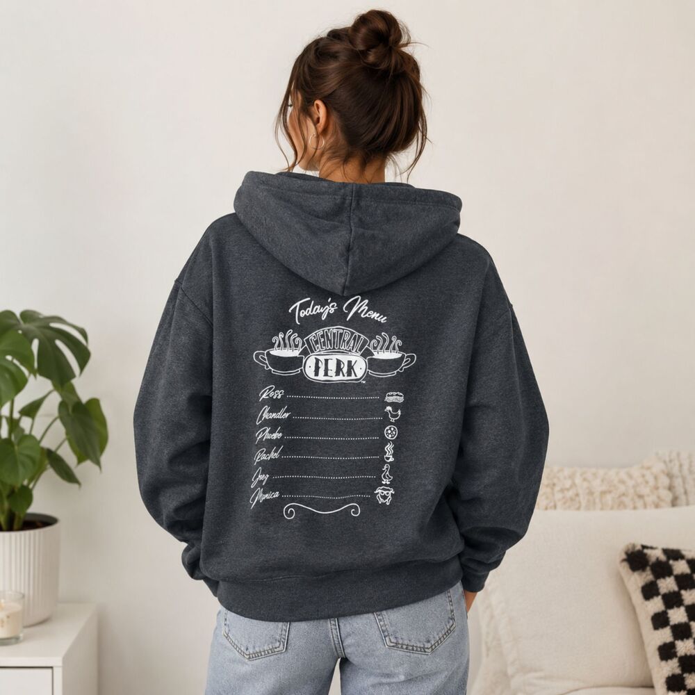 Friends Television Series Hoodie Womens Medium Gray Central Perk Menu Ladies